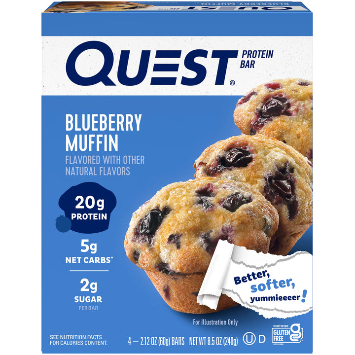 (3 Pack)  Protein Bar, Blueberry Muffin Flavor, 20G of Protein, Gluten Free, 4 Count
