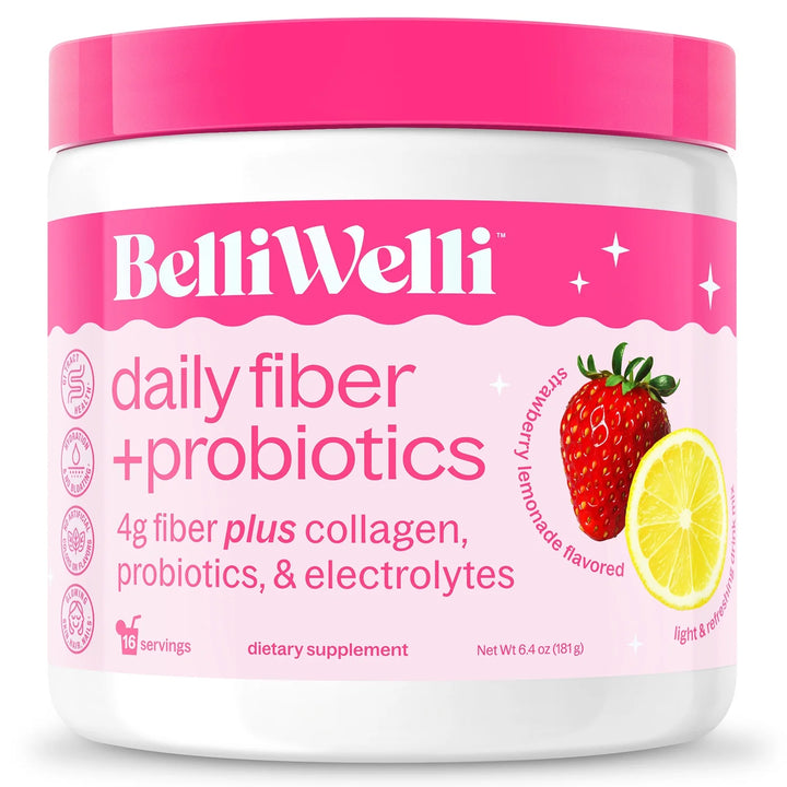 Daily Fiber Supplement with Probiotics, Electrolytes, and Collagen - Strawberry Lemonade, 6.4 oz